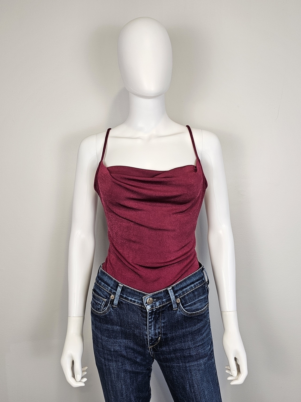 Free People Intimately Burgundy Wine Red Spaghetti Strap Bodysuit Sz M